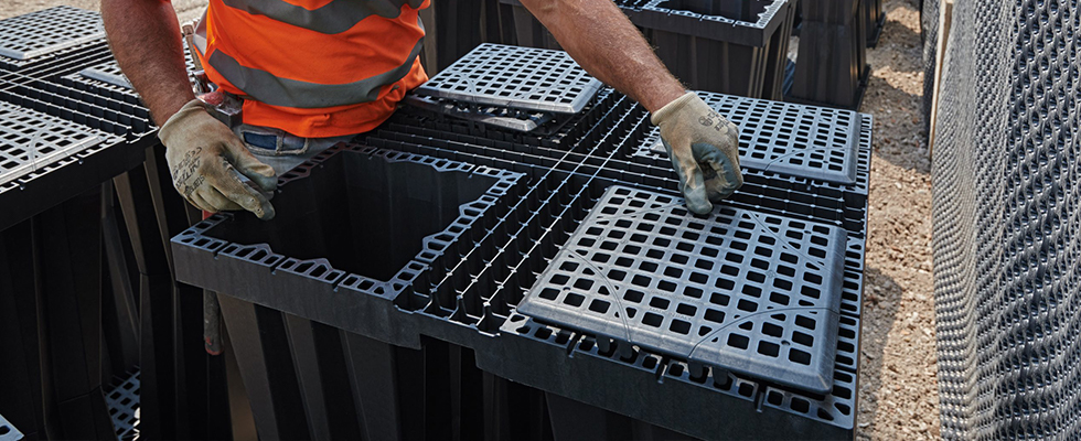 Geoplast Aquabox element on construction site